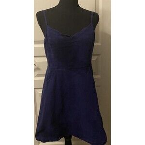 Market & Spruce Blue Denim Chambray Scallop Edge Fit & Flare Mini Dress Junior L
